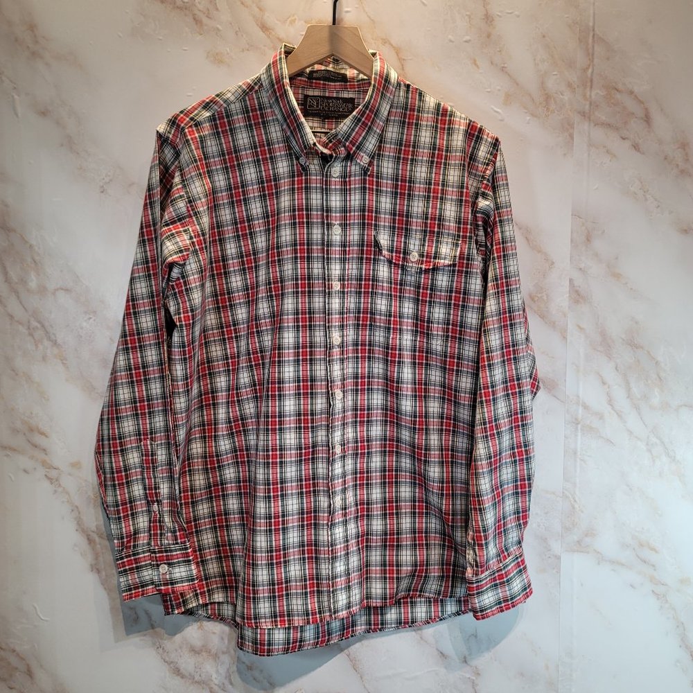 New York Sportswear Exchange Red Plaid Long Sleeve Casual Button-down Shirt